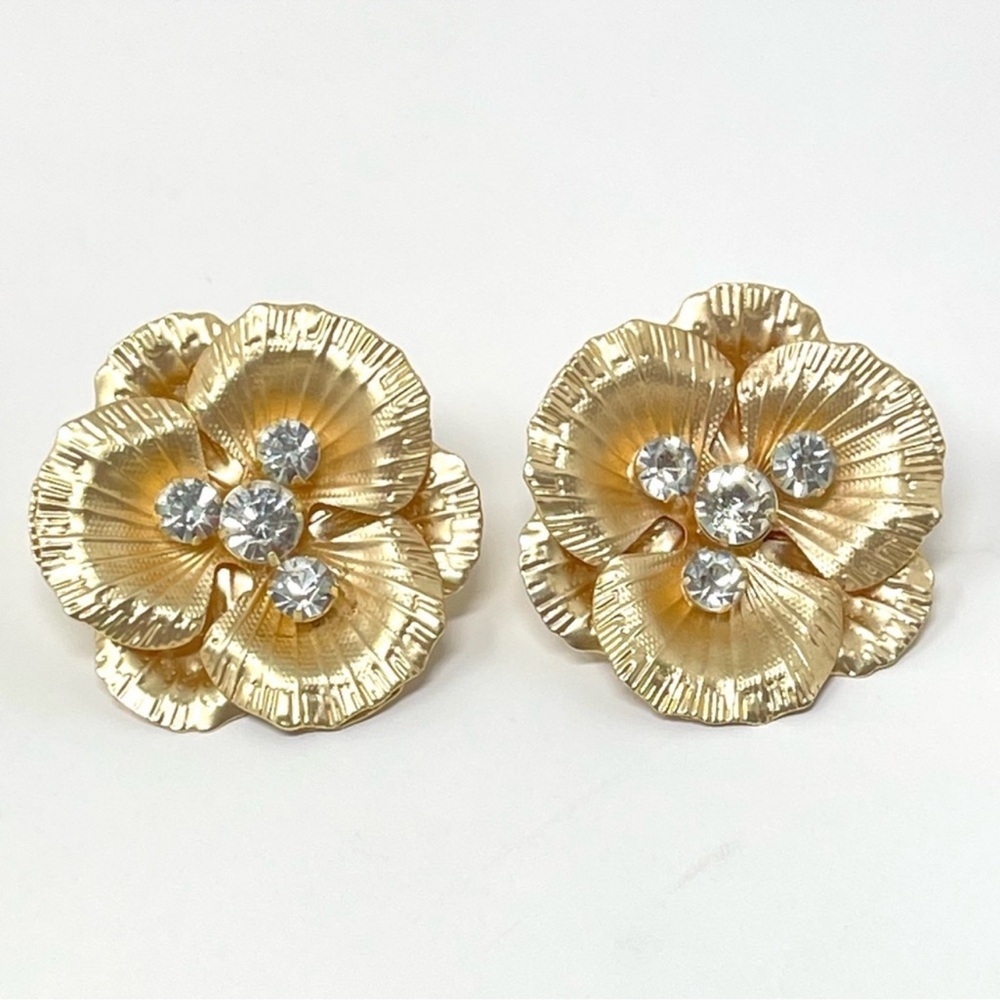 Anthropologie Crystal Blossom Earrings - Gold Floral - Picture 4 of 8